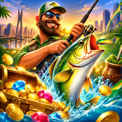 Tela do caça-níqueis Big Bass Bonanza com pescador e peixes
